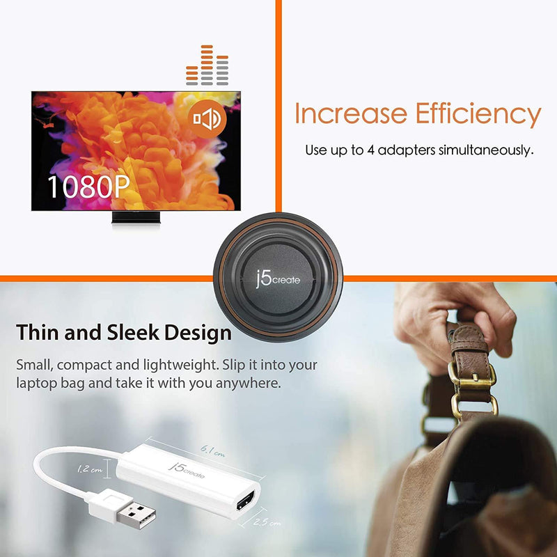 j5create USB to HDMI Display Adapter- USB to HDMI 1080P cable converter adapter for Windows 10/8.1/8/7, XP, and Mac OS