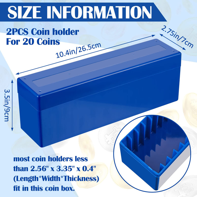 2 Pieces Plastic Coin Storage Box Coin Boxes for 20 Slab Coin Holders Coin Collection Box Coin Storage Case Coin Trays for Collectors, Blue