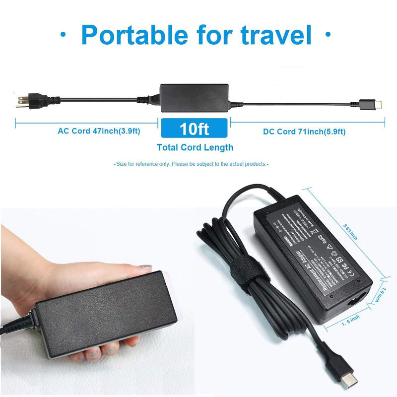 65W 45W USB-C Charger for Lenovo ThinkPad T480 T480s T490s T580 T580s T590 E480 E580 E585 Chromebook 100e 300e 500e C330 C340 S330 Yoga C930 C940 C740 S730 730 730S 910 920 X1 Carbon 5th 6th 7th Gen