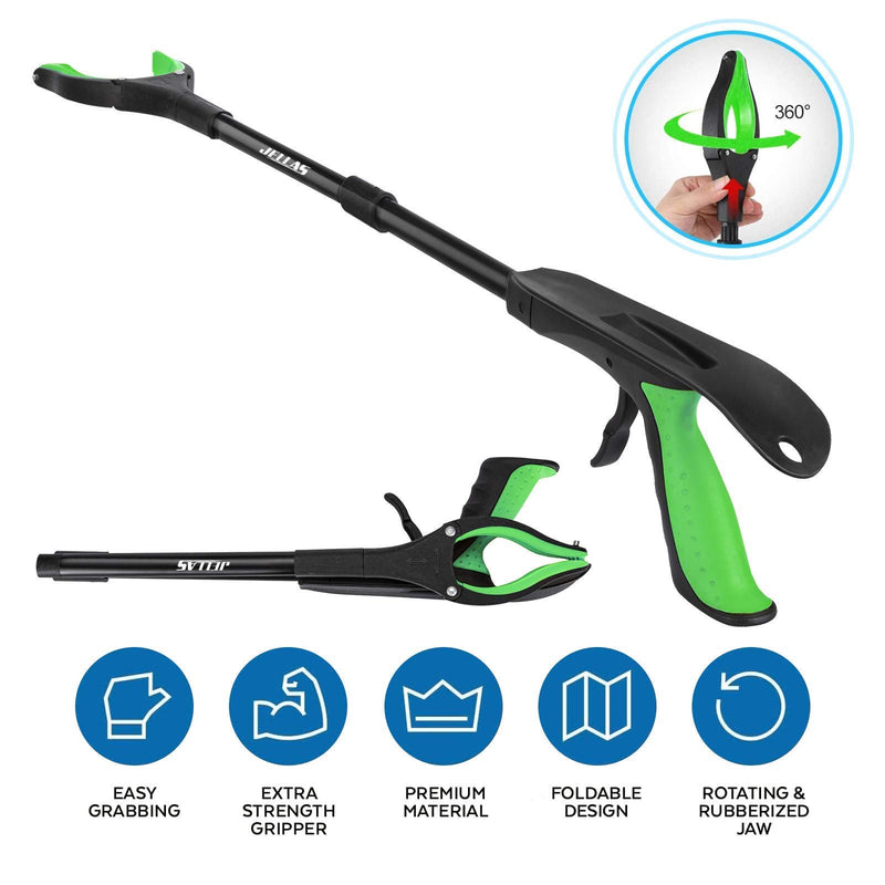 Jellas 2-Pack 32 Inch Grabber Reacher Tool with Shoehorn, 360° Rotating Head Grabber Tool for Elderly, Outdoor and Indoor Trash Picker Grabber(Green) Green
