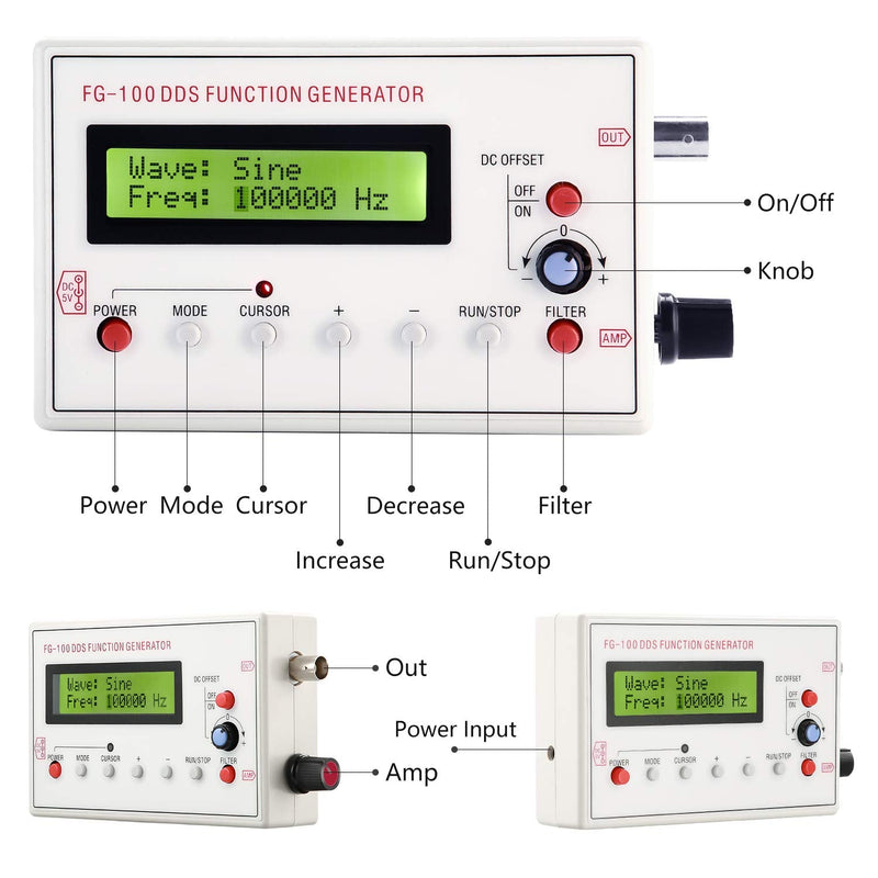 1HZ-500KHZ DDS Functional Signal Generator, Seesii DDS Function Low Frequency Signal Generator Sine/Triangle/Square/Sawtooth Waveform 1HZ-500KHZ