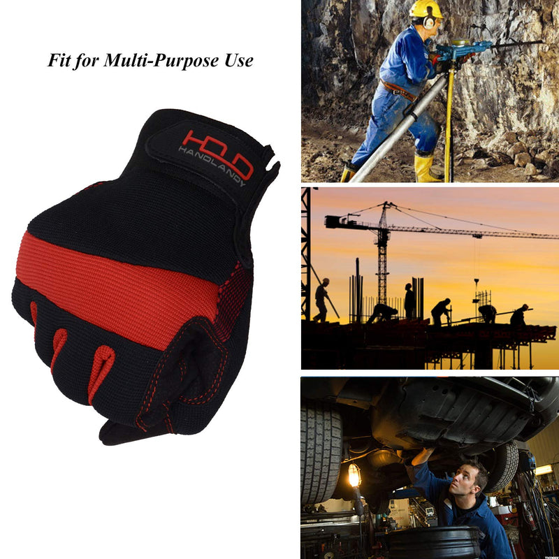 Handlandy Hi-vis Reflective Work Gloves, Anti Vibration Safety Gloves, Touch Screen, Orange Flexible Spandex Back Large (Pack of 1) Red