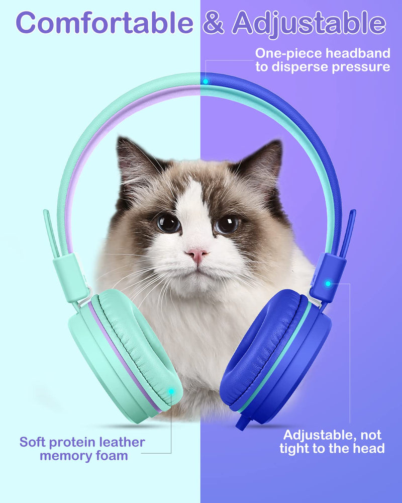 Kids Headphones with Mirophone, 2 Pack, Wired Kids Headsets with 91dB Volume Limite & Sharing Splitter for Online School Travel, Headphones for Children Boys Girls Toddler Teens