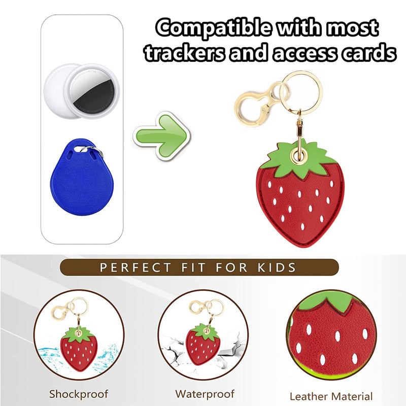 Leather Keychain Holder Case Compatible with Apple AirTag, Cute Protective Air Tag Cover with Keychain Ring, Anti-Scratch Finder GPS Tracker Case for Wallet Keys(Strawberry) Strawberry