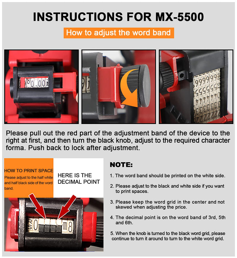 MX-5500 8 Digits Price tag Gun with 5500 White Labels and 3 Ink (Red)