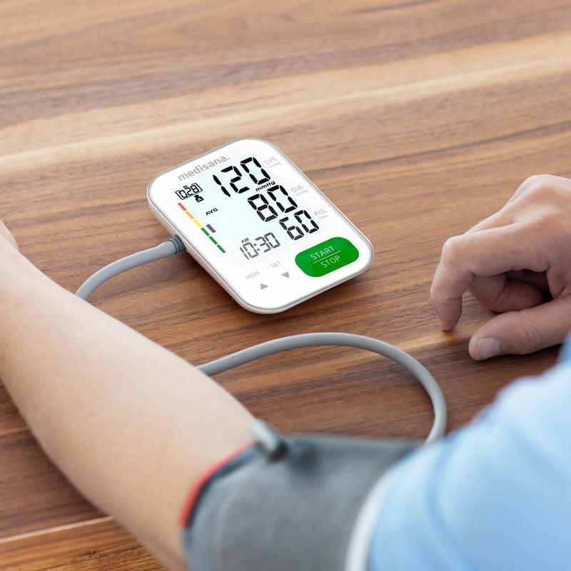 medisana BU 565 blood pressure monitor for the upper arm, precise blood pressure and pulse measurement, memory function, large display for easy reading, traffic light scale, arrhythmia detection & warning