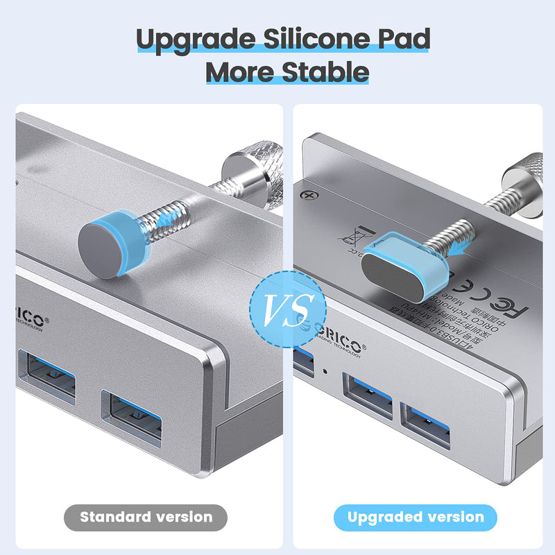 ORICO USB 3.0 Hub Clamp Adapter, Aluminum 4-Port USB Splitter with Extra Power Supply Port and 4.92 FT USB Data Cable, Ultra-Portable USB Expander for MacBook Air/Laptop/PC Sliver
