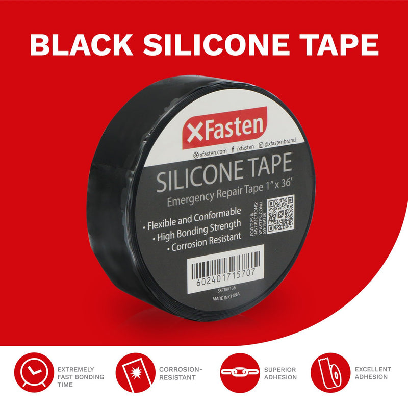 XFasten Silicone Self Fusing Tape 1-Inch x 36-Foot (Black) Silicone Repair Tape Black