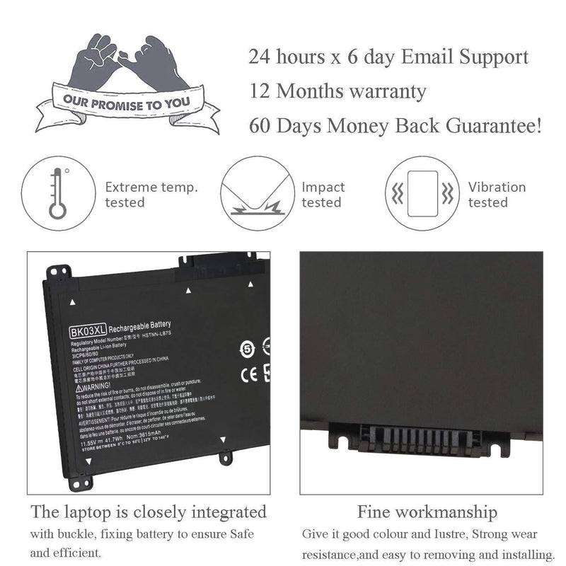 BK03XL Laptop Battery for HP Pavilion x360 14m-ba000 14m-ba013dx 14m-ba015dx 14m-ba011dx 14m-ba014dx 14-ba125cl 14-ba253cl 14m-ba114dx 14-ba000 14-ba175nr 14-ba110nr 916366-421 11.55V 41.7Wh