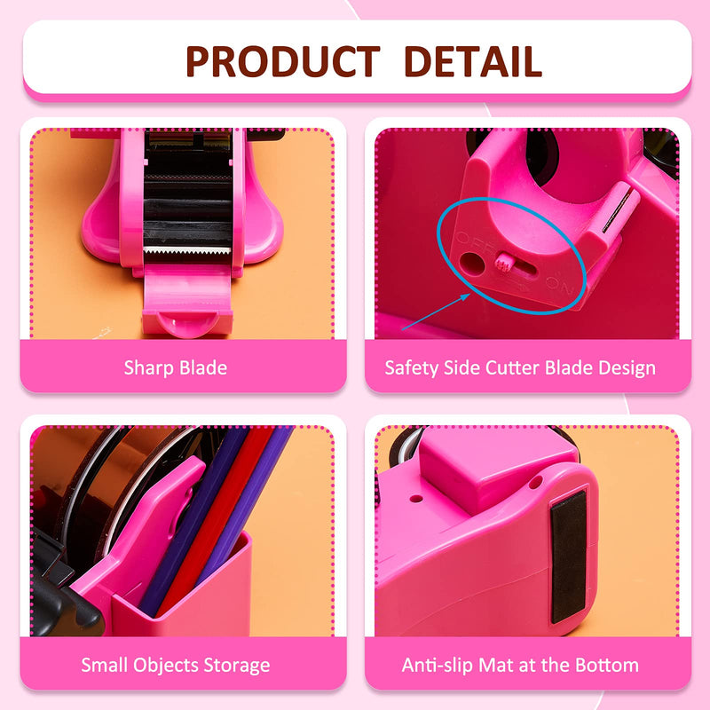 Multiple Roll Cut Heat Tape Cut Dispenser Heat Resistant Sublimation Desk Tape Dispenser with 5 Pieces High Temp Tape Multi-Size Heat Press Tape for Industrial Use, Solder (Pink) Pink