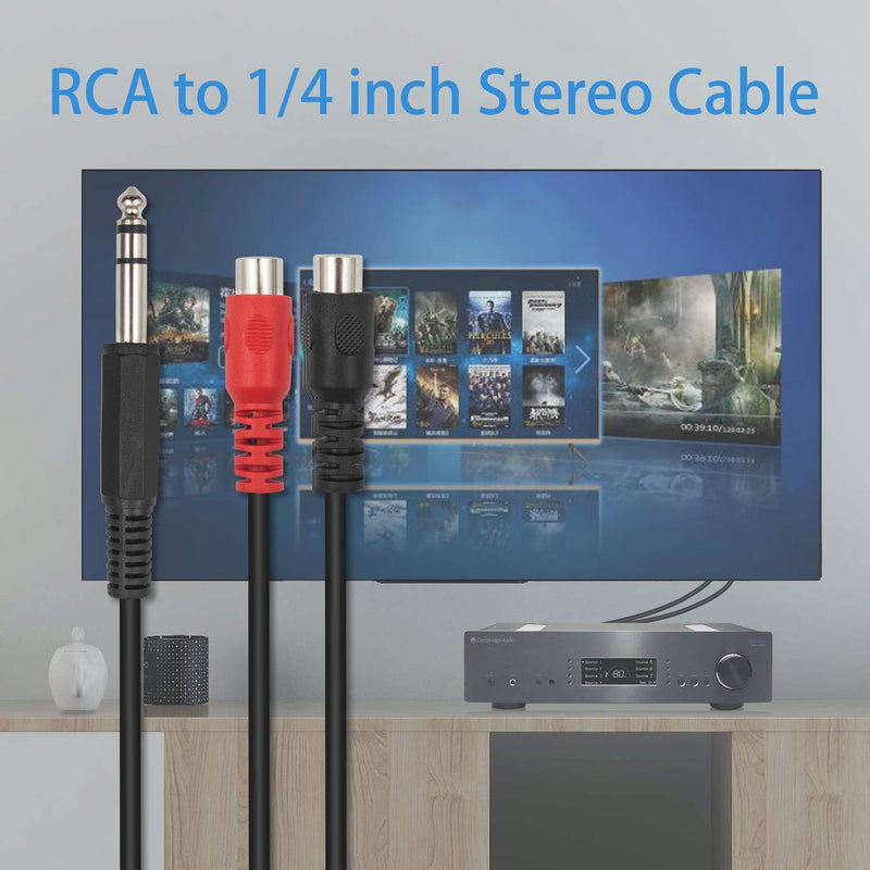 Poyiccot RCA to 1/4 Adapter, RCA Female to 1/4 '' Splitter Cable, 6.35mm 1/4 inch TRS Stereo Jack Male to 2 RCA Female Plug Y Splitter Adapter Cable, 6.35mm to RCA Cable 20cm/8inch (6.35M-2RCAFMï¼‰