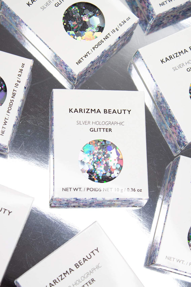 Silver Holographic Chunky Glitter âœ® KARIZMA Beauty âœ® 10g Festival Glitter Cosmetic Face Body Hair Nails Silver Holographic