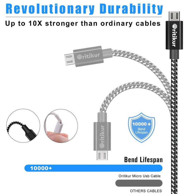 PS4 Controller Charger Charging Cable – 2 Pack 10FT Nylon Braided Micro USB 2.0 High Speed Data Sync Cord for Playstation 4, PS4 Slim/Pro, Xbox One S/X Controller, Android Phones (2 Pack)