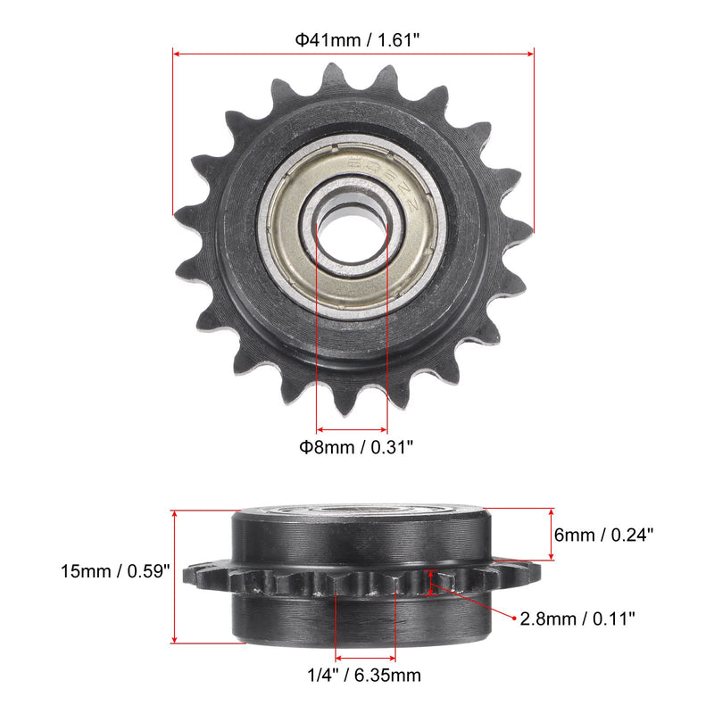 uxcell #25 Chain Idler Sprocket, 8mm Bore 1/4" Pitch 19 Tooth Tensioner, Black Oxide Finish C45 Carbon Steel with Insert Double Bearing for ISO 04C Chains