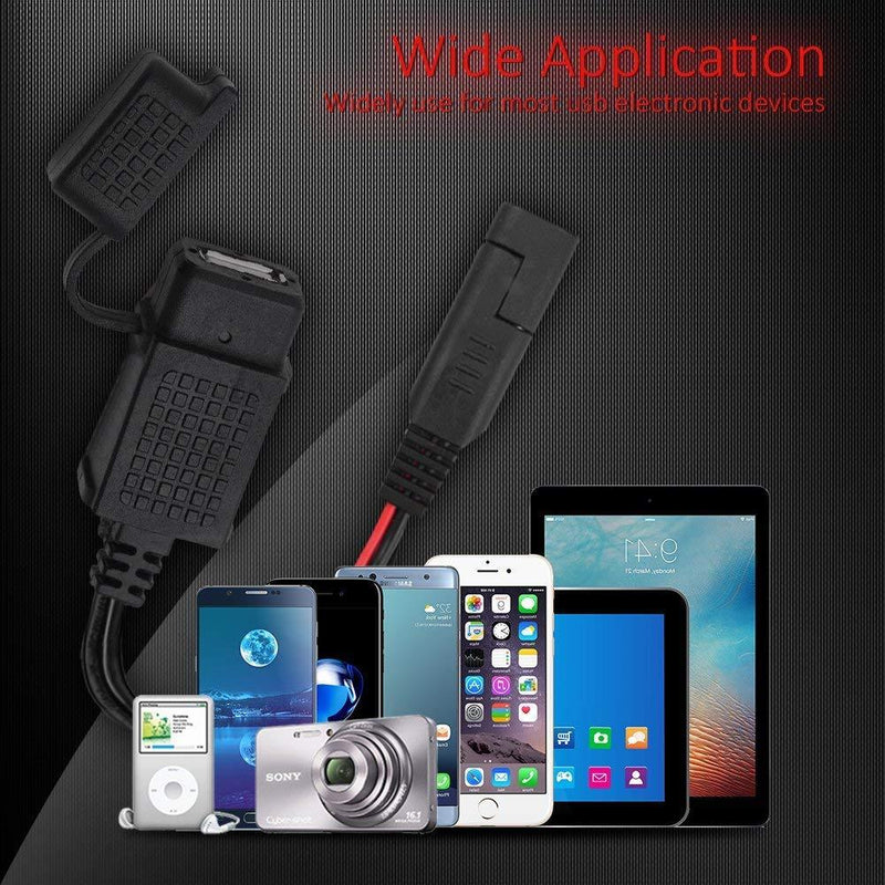 MICTUNING SAE to USB Cable Adapter Waterproof USB Charger Quick 2.1A Port with Inline Fuse for Motorcycle Cellphone Tablet GPS and More