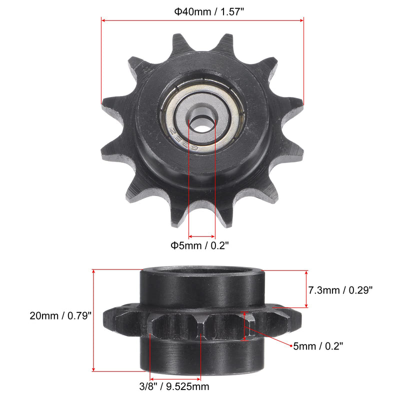 uxcell #35 Chain Idler Sprocket, 5mm Bore 3/8" Pitch 12 Tooth Tensioner, Black Oxide Finish C45 Carbon Steel with Insert Double Bearing for ISO 06B Chains