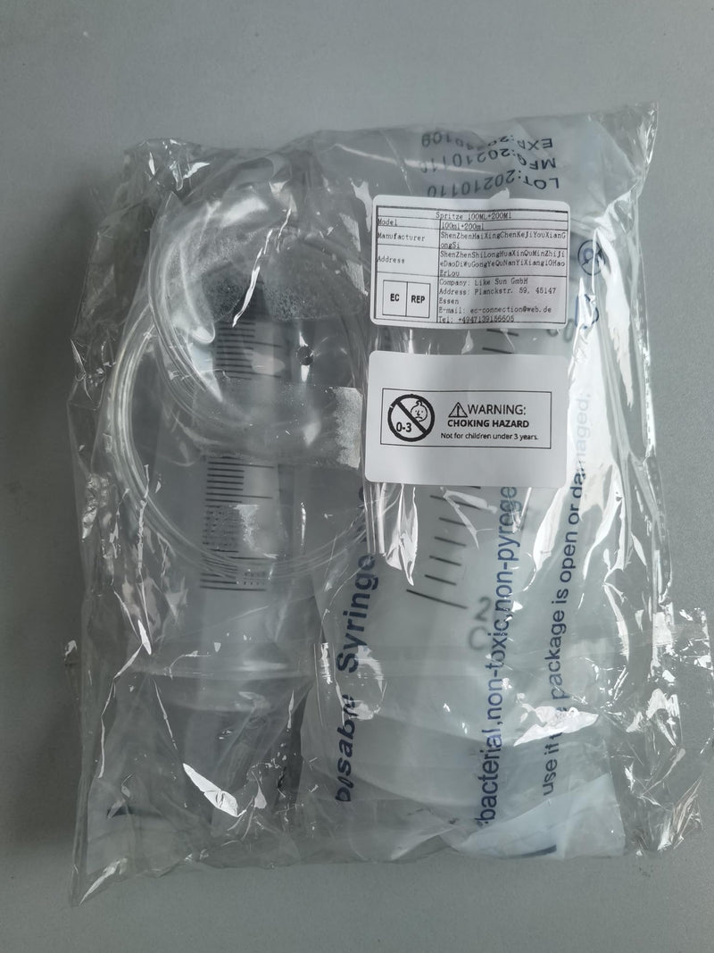 2 pieces syringe 100 + 200 ml syringe with tube, dosing syringe, oil syringe, plastic syringe for liquid transfer, syringes for experiments...