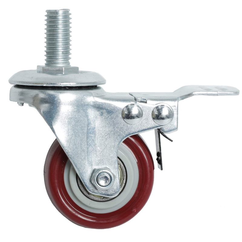 Finnhomy Swivel Caster Wheels 2 Inch Heavy Duty Threaded Stem Casters 1/2"-13 x 1" with Brake Set of 4 Premium Polyurethane Wheels PU Load Bearing 800 Lbs Anti-wear Smooth Casters, Red 1/2"-13x1"(with brake)