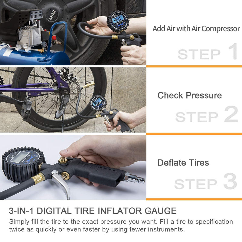 AstroAI Digital Tire Inflator with Pressure Gauge, 250 PSI Air Chuck and Compressor Accessories Heavy Duty with Rubber Hose and Quick Connect Coupler for 0.1 Display Resolution