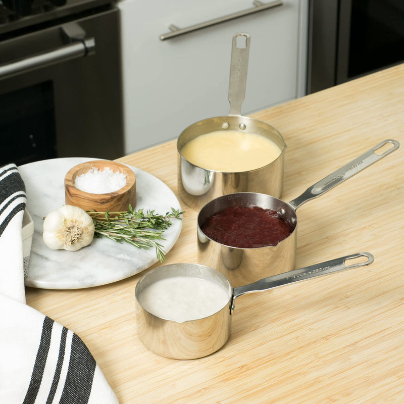 RSVP International Endurance Stainless Steel Measuring Pan Scoop, 3 Cups | Dry or Liquid | Baking or Cooking | Ideal for Melting Butter, Chocolate, Heating Soup | Dishwasher Safe