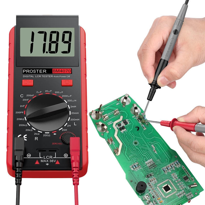 Proster LCR Meter Capacitance Inductance Resistance Tester Multimeter Self-Discharge with Overrange Display Red