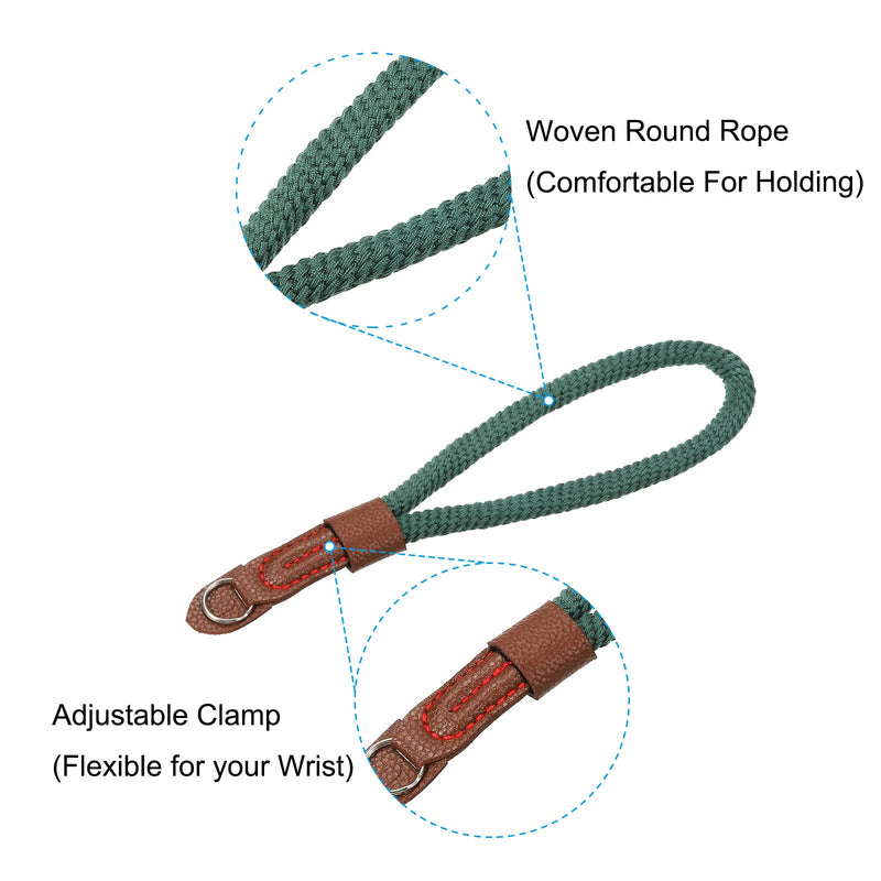 PATIKIL Camera Wrist Strap, Cotton Soft Adjustable Woven Round Cord Rope Hand Grip with Mounting Ring Green