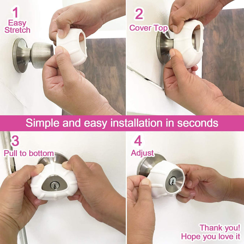 New Enjoy Cover - Door Knob Cover Grips Non Slip Arthritis & Senior Living Aids Grippy Easy Open Decorative. Simple Functional Effective Solution- 4 Pack (White, Cove)