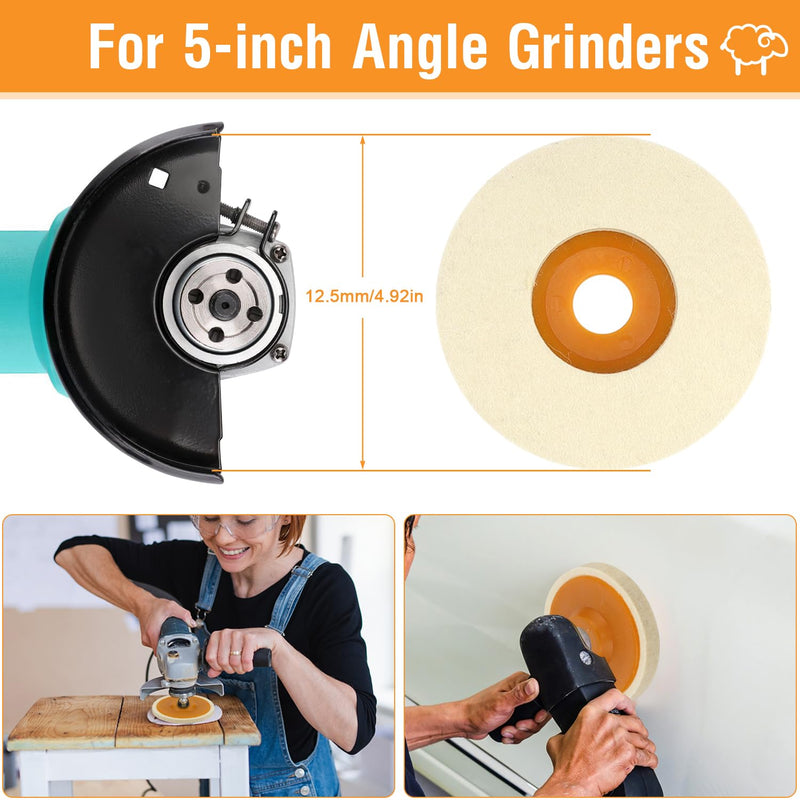 Pack of 8 wool polishing attachments, angle grinder polishing discs, 125 mm, buffing disc, angle grinder, round flex polishing discs for drills, angle grinders, grinding tools