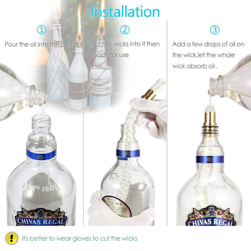 LANMU Wine Bottle Torch Wicks, Outdoor Patio Backyard Torches Lights, Oil Lamps Replacement Wick Hardware Kit, DIY Homemade Torch Decor (3 Pack) 3 Pack