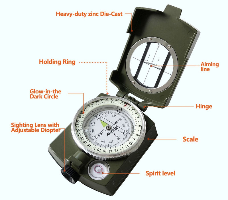 AOFAR Military Compass,AF-4580 Lensatic Sighting, Waterproof and Shakeproof with Map Measurer Distance Calculator, Pouch for Camping, Hiking Camouflage