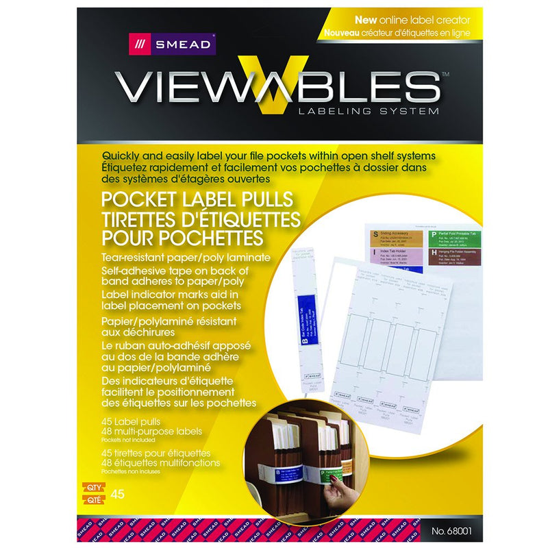 Smead Viewables Tear Resistant Pocket Label Pulls, White, 45 per Pack (68001)