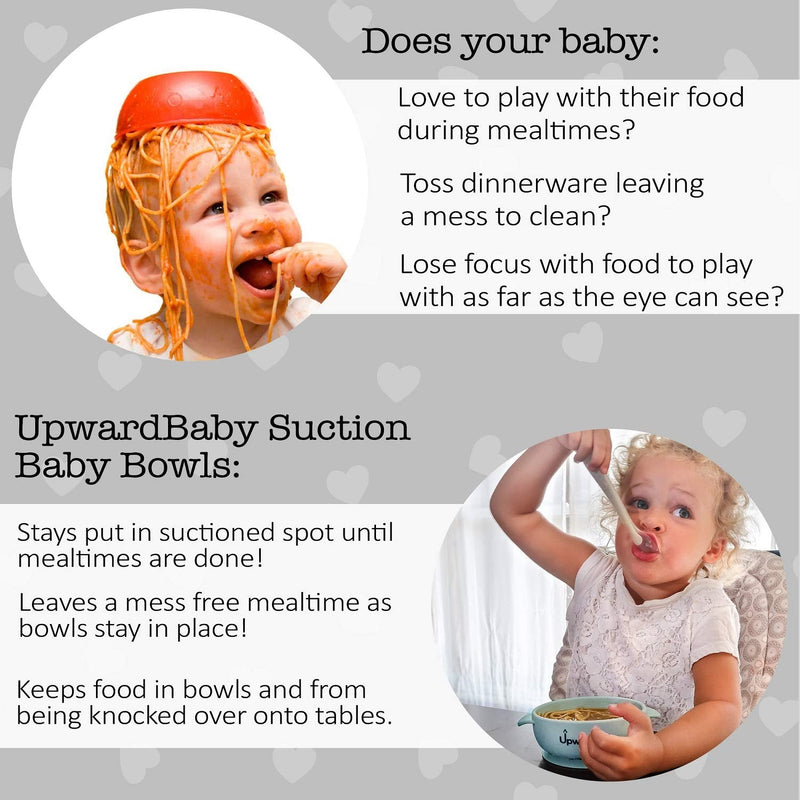 Baby Bowls with Suction - 4 Piece Silicone Set with Spoon - UpwardBaby - for Babies Kids Toddlers - BPA Free - First Stage Self Feeding