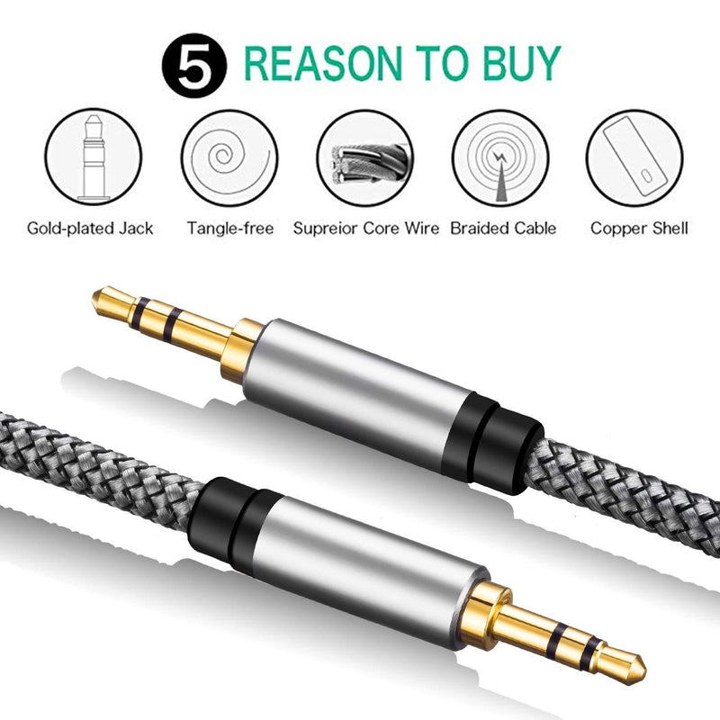 Aux Cable 50Ft,TanQY 3.5mm Male to Male Auxiliary Audio Stereo Cord Compatible with Car,Headphones, iPods, iPhones, iPads,Tablets,Laptops,Android Smart Phones& More (50Ft/15M, Silver) 50Ft/15M