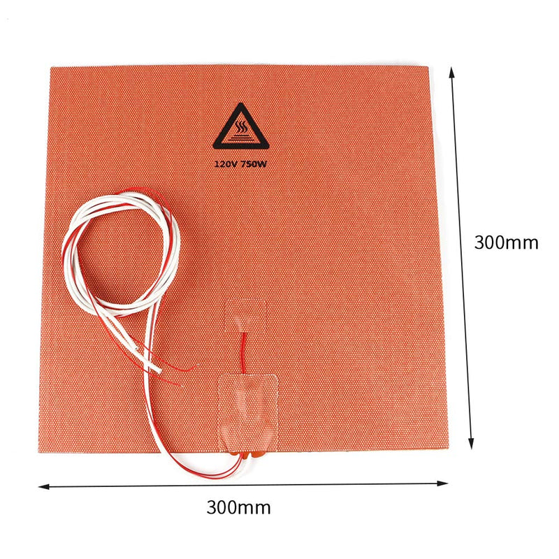 BCZAMD 300 X 300mm (Approx. 12" X 12") 120V 750W Silicone Rubber Heater Mat No Hole/Pad with NTC 100K Thermistor Adhesive for 3D Printer Parts