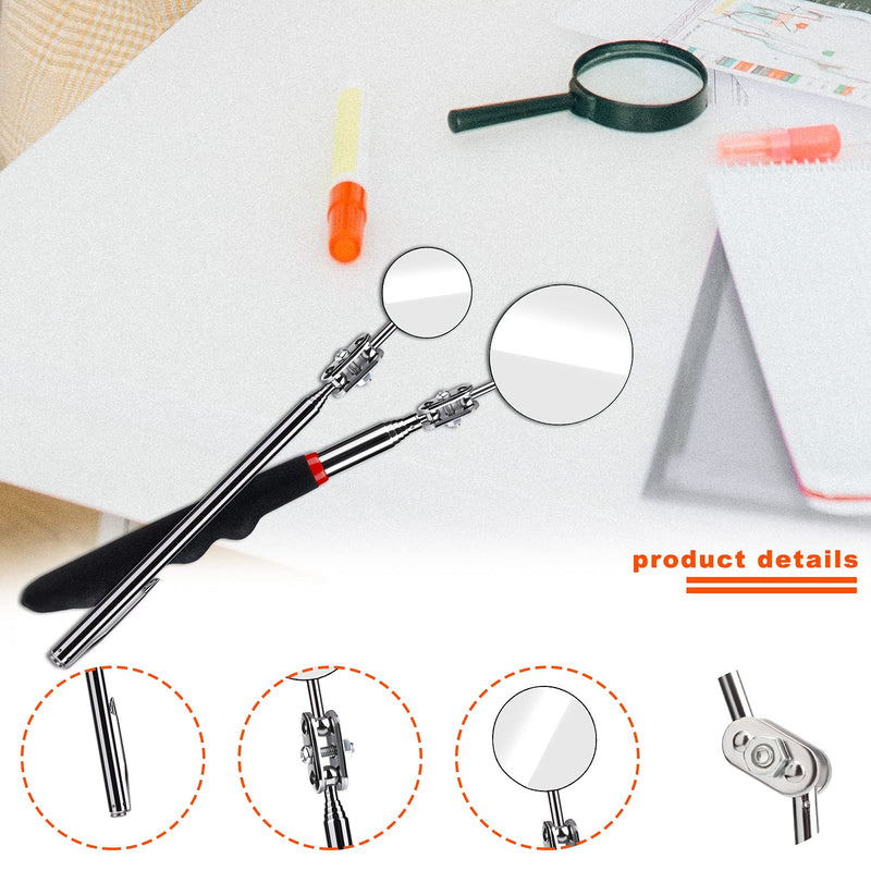 SAVITA 3 Sizes Telescoping Inspection Mirror Set Extendable Retractable Telescopic Inspection Mirror Kit, 1.18/1.96/3.34 inch Diameter 7-23/9-21/10-29 inch Handle, Small Large Dental Lash Mirror