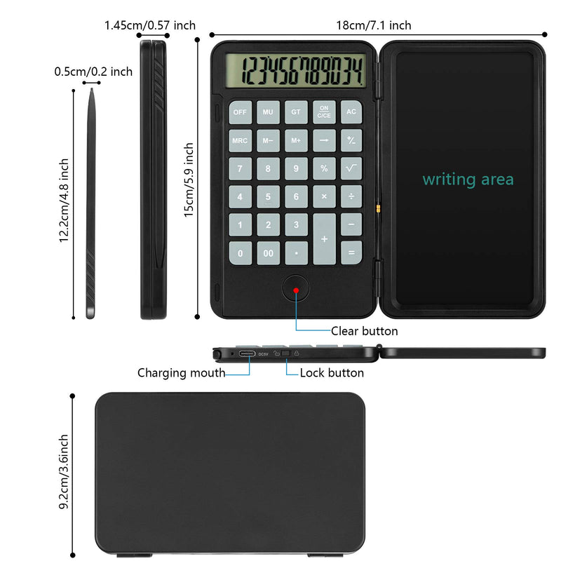 AAGES Calculator, Standard Function Desktop Calculator with 6.5 Inch LCD Writing Tablet for Daily and Basic Office, Black