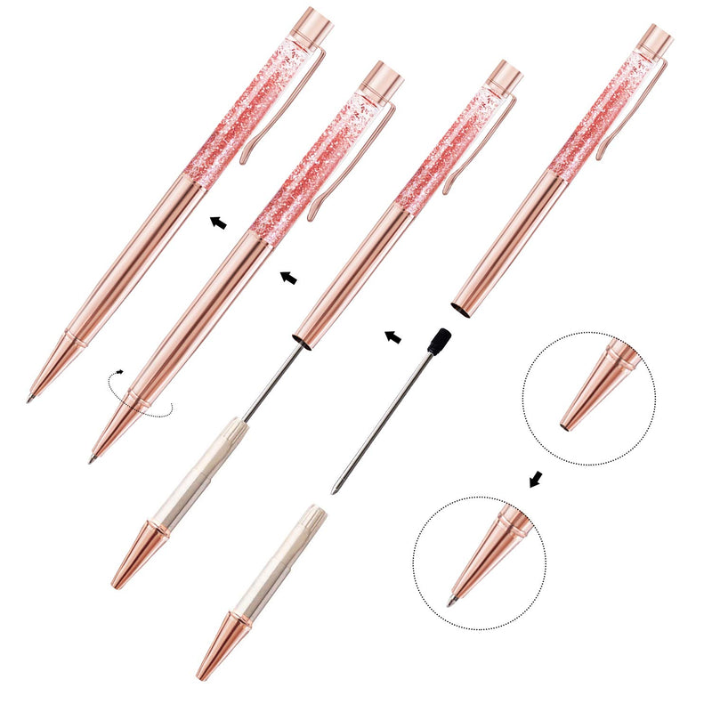 ZZTX 3 Pcs Rose Gold Ballpoint Pens Metal Pen Bling Dynamic Liquid Sand Pen With Refills Black Ink Office Supplies Gift Pens For Christmas Wedding Birthday