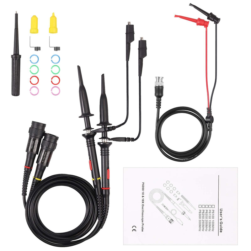 AUTOUTLET P2200 Universal Oscilloscope Probe with Accessories Kit 200MHz Oscilloscope Clip Probes 1X 10X with BNC Mini Grabber Test Lead P2200 Oscilloscope Probe 200MHz