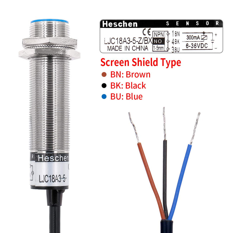 Heschen M18 Capacitive Proximity Sensor Switch Shield Type LJC18A3-5-Z/BX Detection 5mm 10-30VDC 200mA NPN Normally Open(NO) 3 Wires