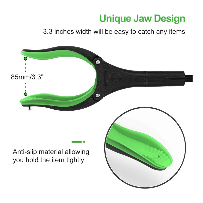 Jellas 2-Pack 32 Inch Grabber Reacher Tool with Shoehorn, 360° Rotating Head Grabber Tool for Elderly, Outdoor and Indoor Trash Picker Grabber(Green) Green