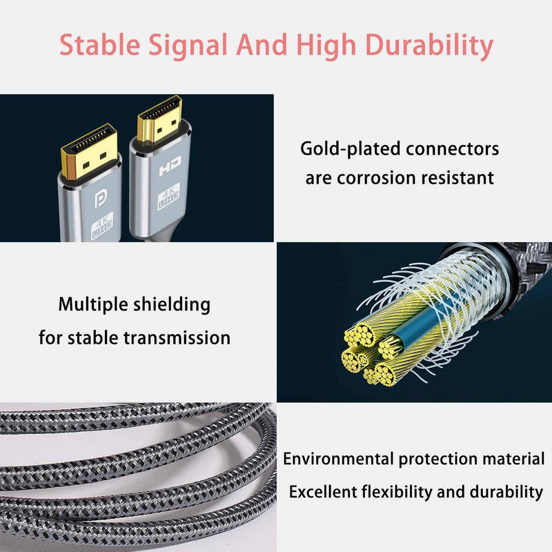 4K Display-Port to HDMI Cable 6FT, Pizucb DP to HDMI Male to Male Cord, only one-Way Work, Nylon Braid Gold-Plated Compatible with HP, DELL, Lenovo, ASUS, AMD, NVIDIA, Monitor, Projector, HDTV, etc…