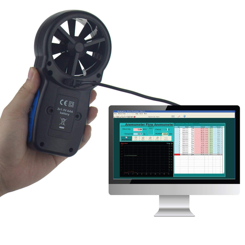 Digital Anemometer HOLDPEAK 866A Pro Handheld CFM Wind Speed Meter Via USB Connect PC Measures Wind Speed Temperature Dew Point Air Flow Meter with Data Hold & USB & Relative Humidity (Black)