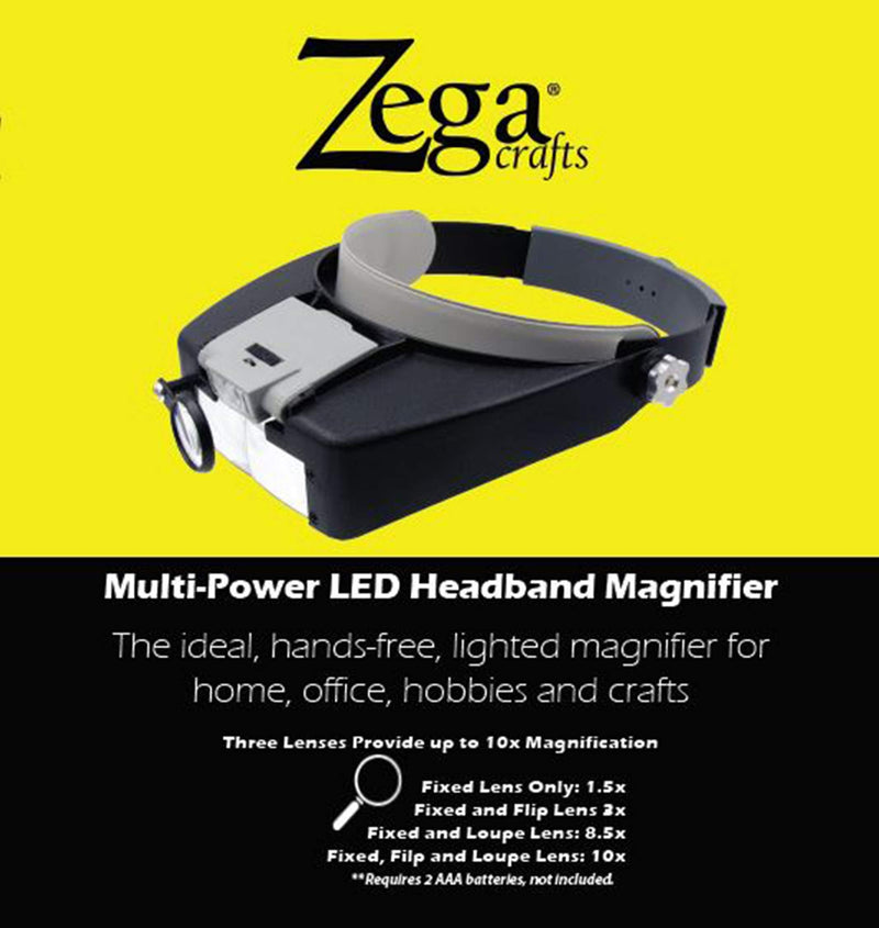 Zega Crafts Headband Magnifier w/ 3 Multi-Depth Magnifying Lenses & Detachabe Worklight