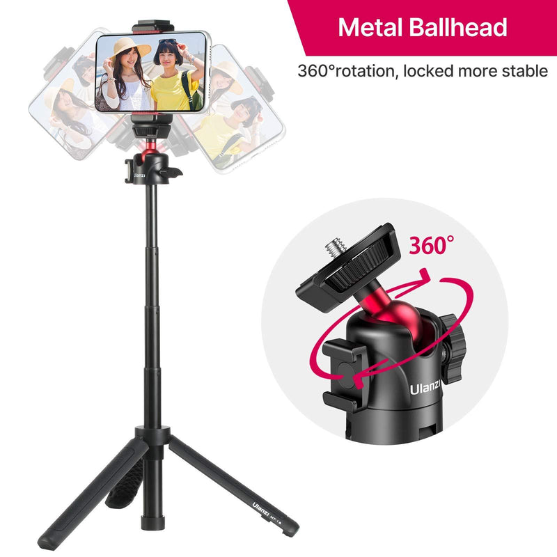 Ulanzi MT-16 Camera Tripod Stand Holder, Mini Tabletop Tripod Selfie Stick with Cold Shoe, Travel Tripod for iPhone 12 Canon G7X Mark III Sony ZV-1 RX100 VII A6600 Vlogging Filmmaking Live Streaming Black