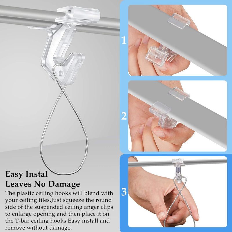 Clear Drop Ceiling Hooks Polycarbonate Ceiling Hanger T-Bar Track Clip Suspended Ceiling Hooks for Hanging Plants Office Signs Decorations (25) 25
