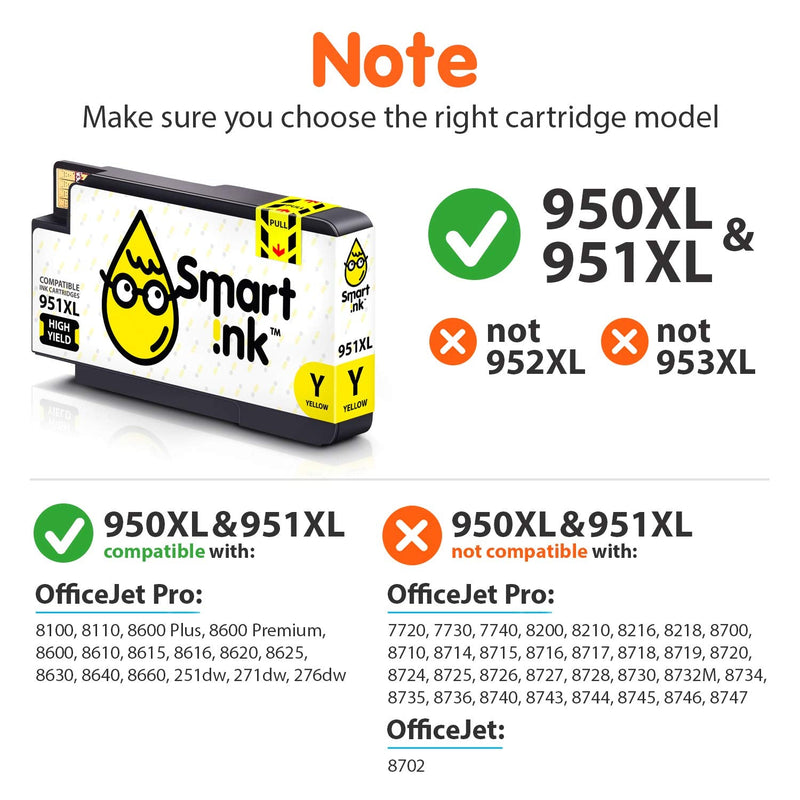 Smart Ink Compatible Ink Cartridge Replacement for HP 951 XL 950 XL (2BK&C/M/Y 5 Pack Combo) for Officejet Pro 8100 8110 8600 8600 Plus 8600 Premium 8610 8620 8615 8616 8625 8630 8640 8660 251dw 276dw