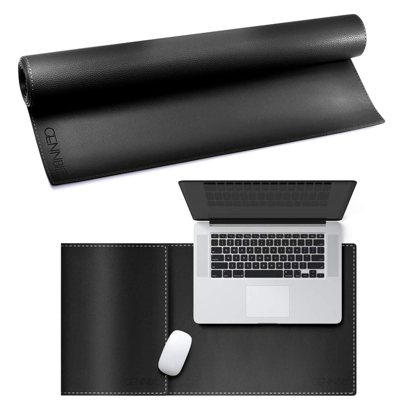 CENNBIE Artificial Leather Desk Mat Pad Blotter Protector, 90x40cm Extended Non-Slip Rectangular, 35.5"x15.5" Laptop Keyboard Mouse Pad(Black) Black