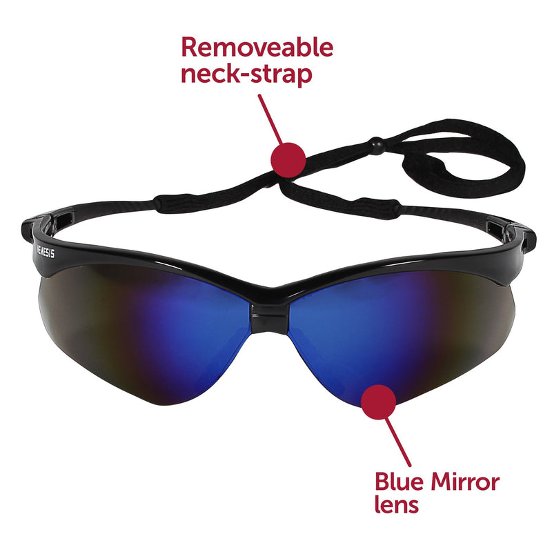 KleenGuard V30 Nemesis Safety Glasses (14481), Blue Mirror Lenses with Black Frame, 12 Pairs per Case Black Frame With Blue Mirror Lens