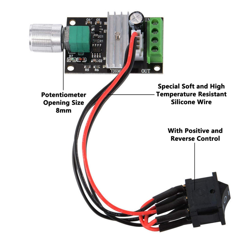 Greartisan 6V-28V 3A DC Motor Speed Controller PWM Variable Speed Regulator Governor Switch 1203BB with Speed Control Knob DC 6V-28V 3A