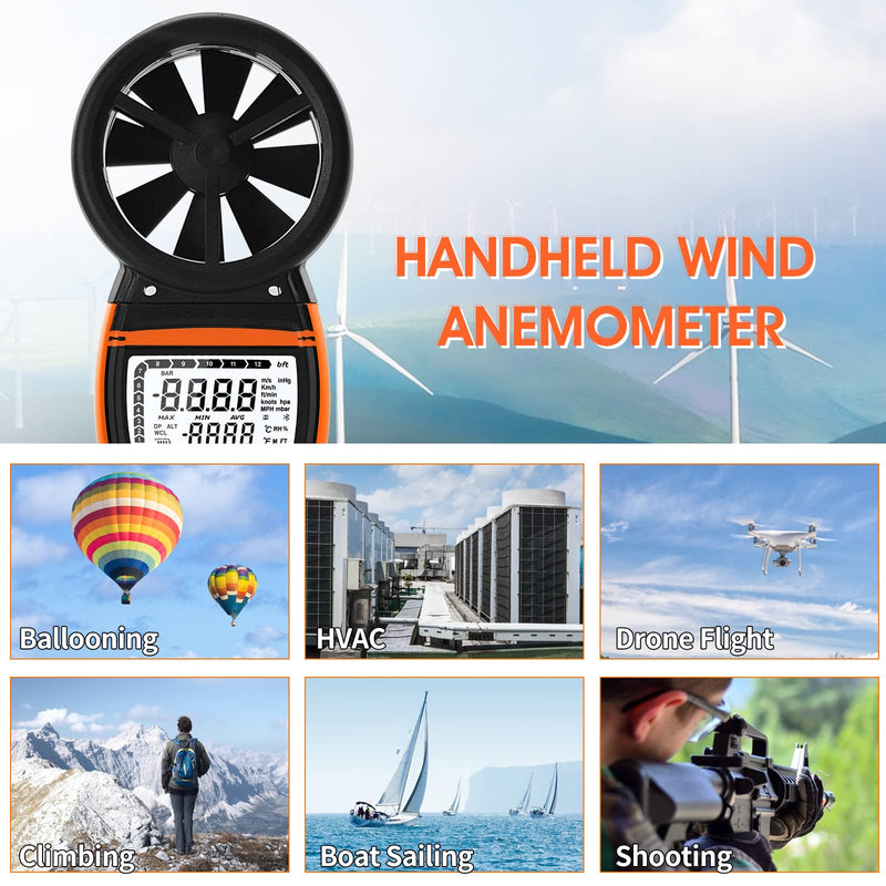 Handheld Wind Meter Digital Anemometer 0.3~30m/s Wind Speed Meter, GR-8808, Temperature for Navigation, Sailing Competition, Various Fan Manufacturing Industries, Data Storage